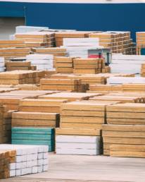 Stacked Timber In Stock. Many Industrial Lumber Material Storage Outdoors